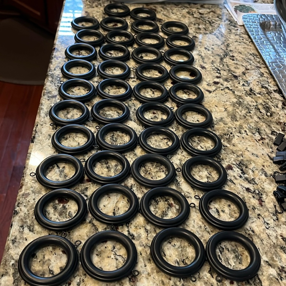 Black wood circular curtain rings with hooks-